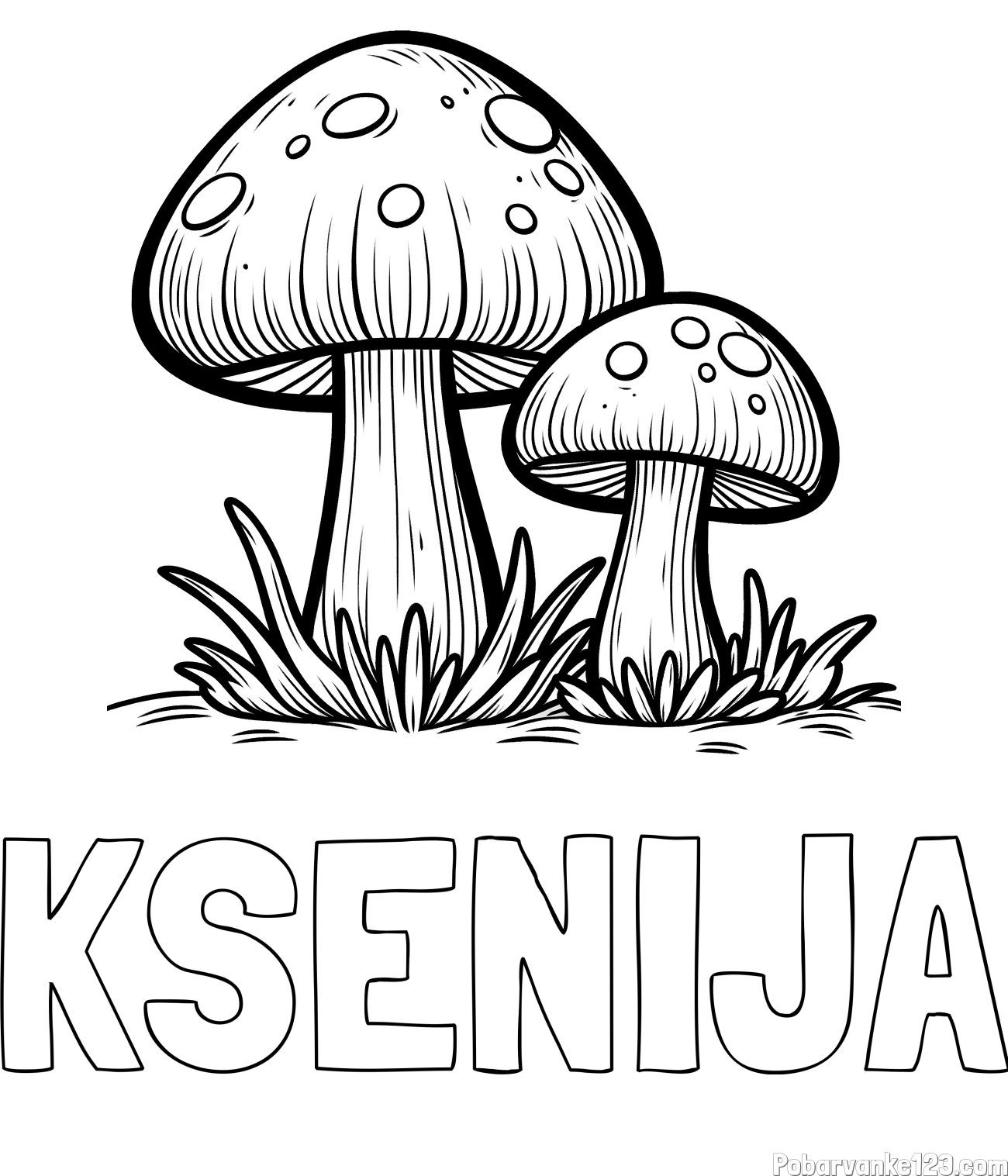 Pobarvanka imena KSENIJA in pobarvanka dveh gob