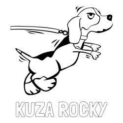 Online izdelana pobarvanka - Pobarvanka imena KUŽA ROCKY in pobarvanka kužka na sprehodu
