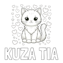 Online izdelana pobarvanka - Pobarvanka imena KUŽA TIA in pobarvanka ljubke mucke obdane s srčki