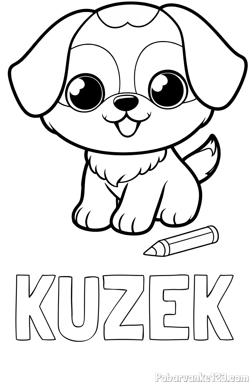 Pobarvanka imena KUŽEK in pobarvanka prikupnega kužka