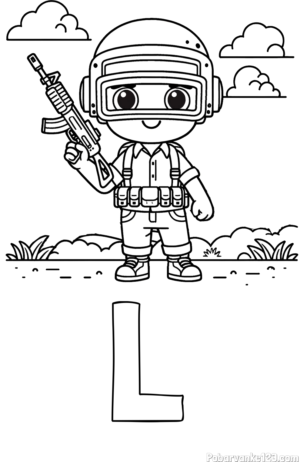 Pobarvanka imena L in lepa otroška PUBG pobarvanka