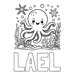 Online izdelana pobarvanka - Pobarvanka imena LAEL in pobarvanka hobotnice