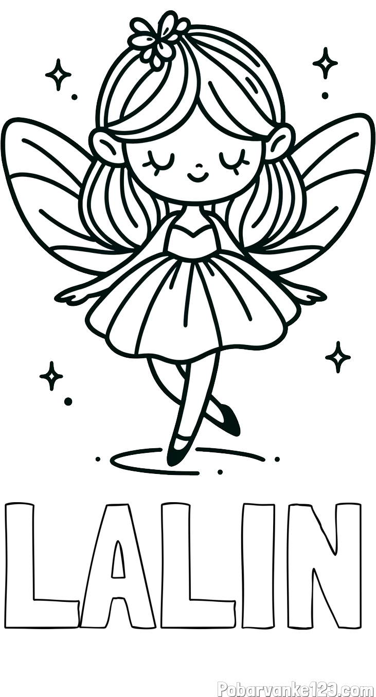 Pobarvanka imena LALIN in enostavna pobarvanka čarobne vile