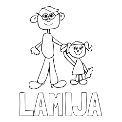 Online izdelana pobarvanka - Pobarvanka imena LAMIJA in otroška pobarvanka očeta in hčerke