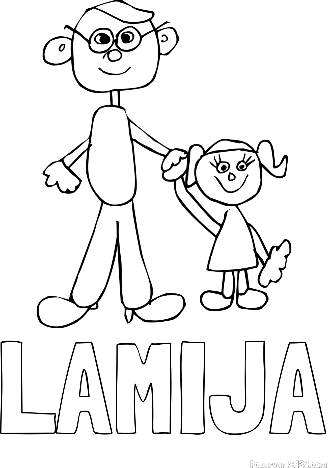 Pobarvanka imena LAMIJA in otroška pobarvanka očeta in hčerke