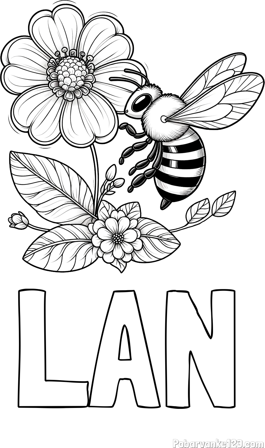 Pobarvanka imena LAN in otroška pobarvanka čebelice in rožice