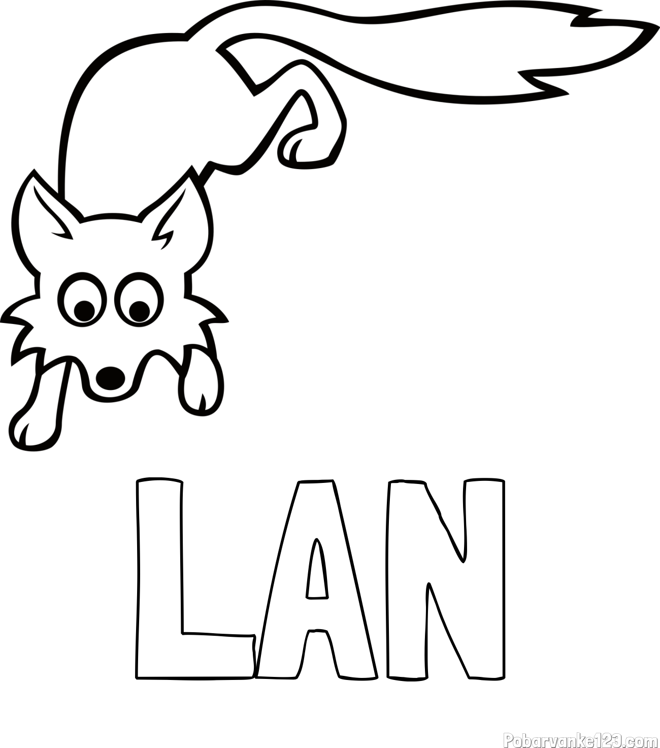 Pobarvanka imena LAN in otroška pobarvanka ljubke lisičke