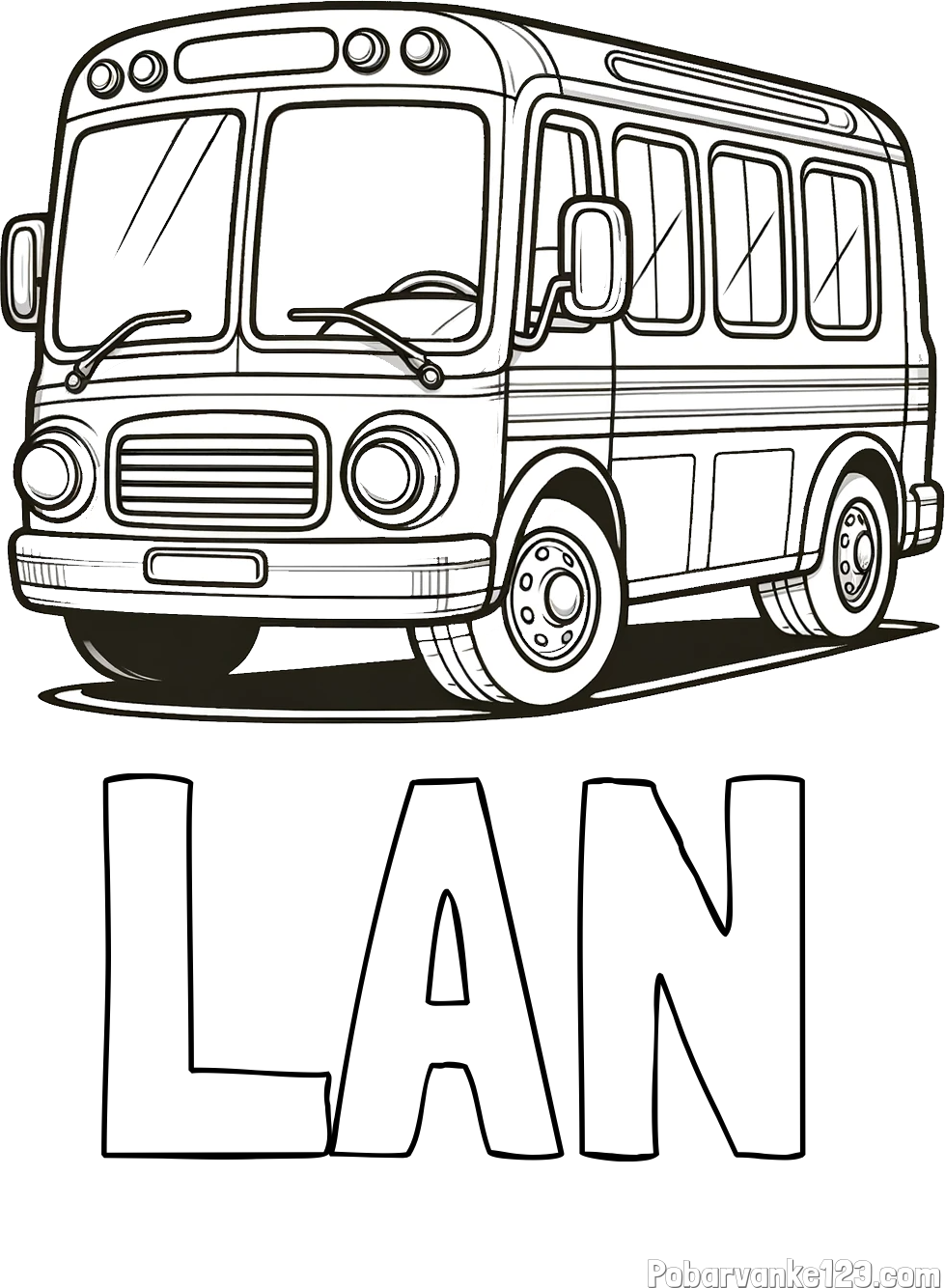 Pobarvanka imena LAN in pobarvanka avtobusa, ki zavija v desno