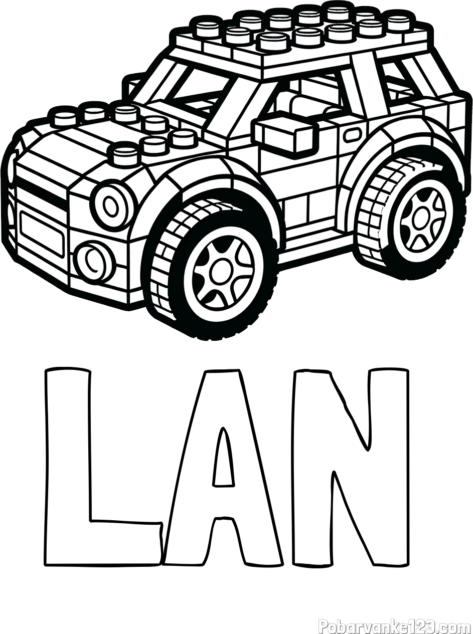 Pobarvanka imena LAN in pobarvanka avtomobila sestavljenega iz LEGO kock