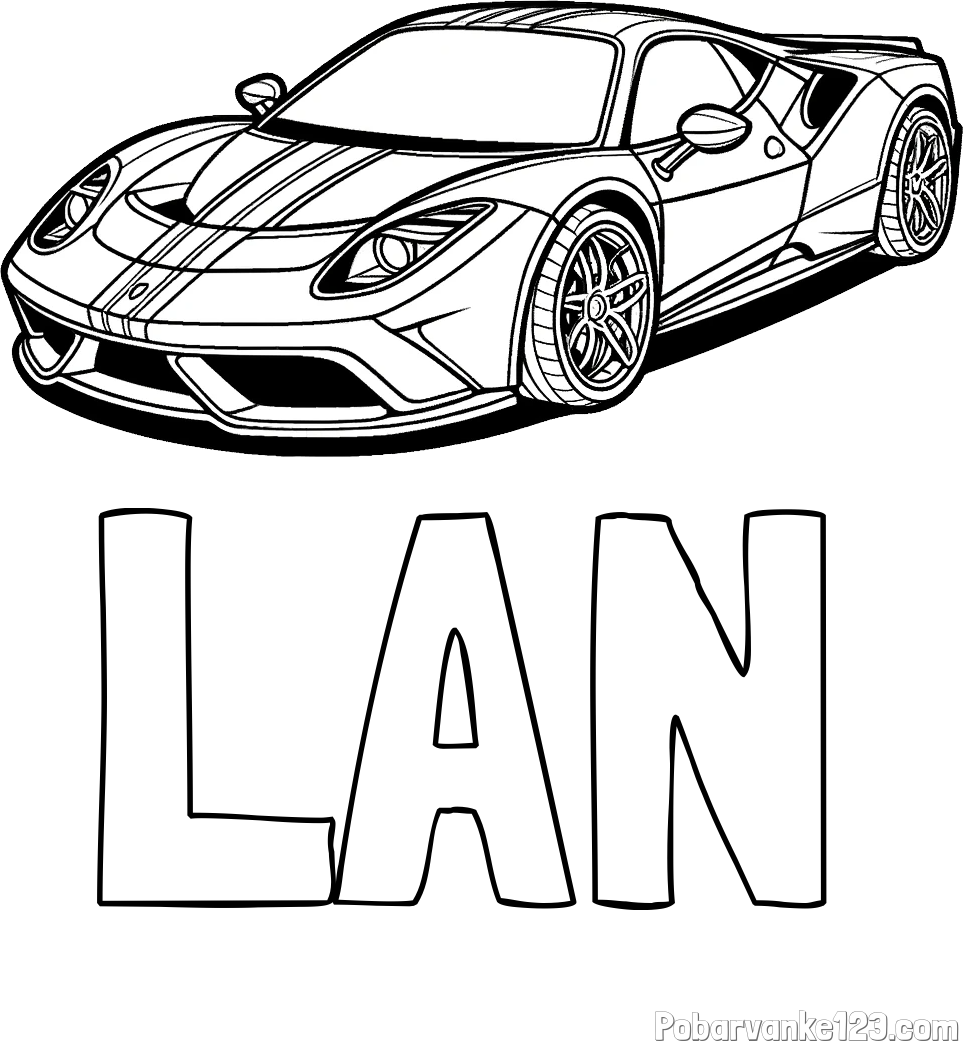Pobarvanka imena LAN in pobarvanka čudovitega športnega avtomobila