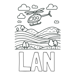 Online izdelana pobarvanka - Pobarvanka imena LAN in pobarvanka helikopterja, ki leti nad pokrajino