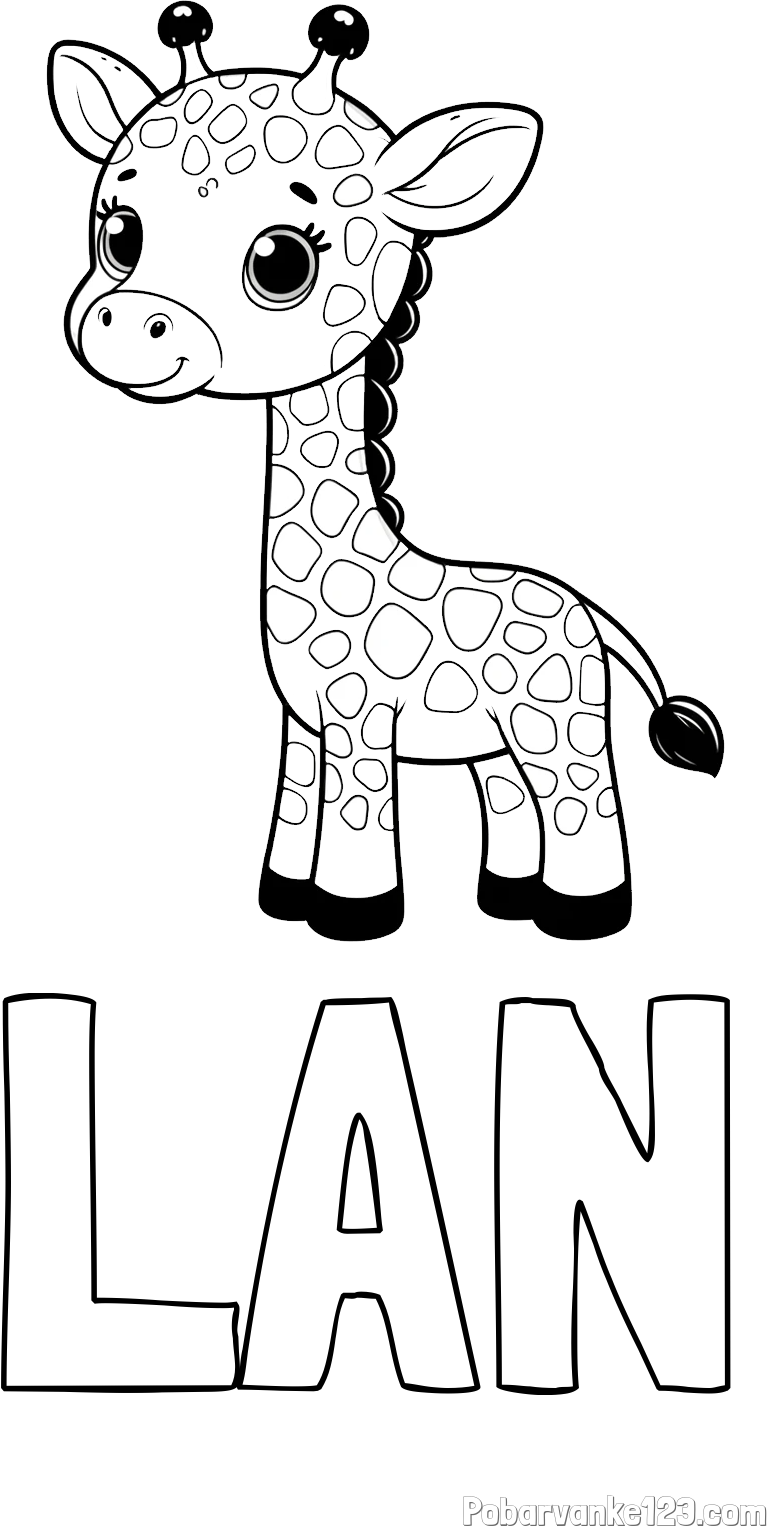 Pobarvanka imena LAN in pobarvanka simpatične žirafe
