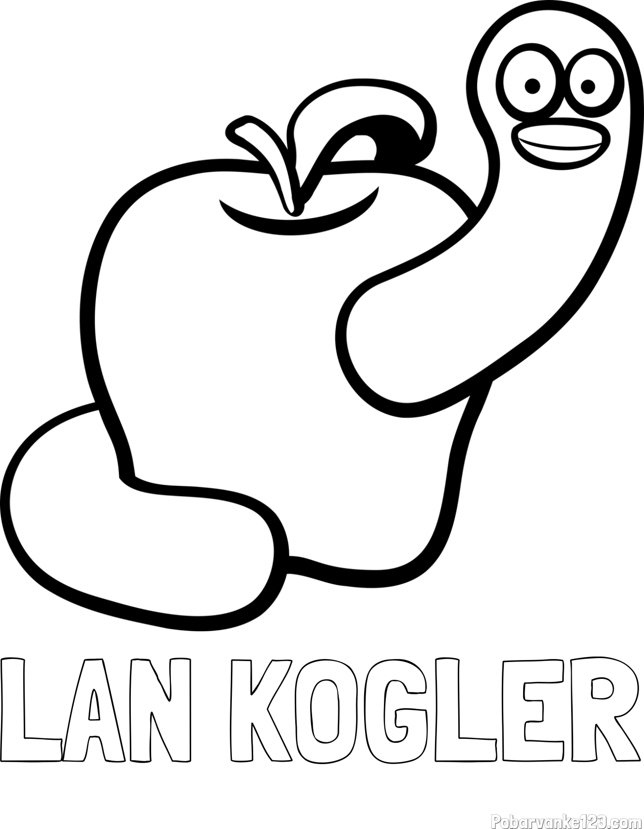 Pobarvanka imena LAN KOGLER in pobarvanka črvive jabolke