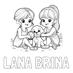 Online izdelana pobarvanka - Pobarvanka imena LANA BRINA in pobarvanka prijateljic s kužkom