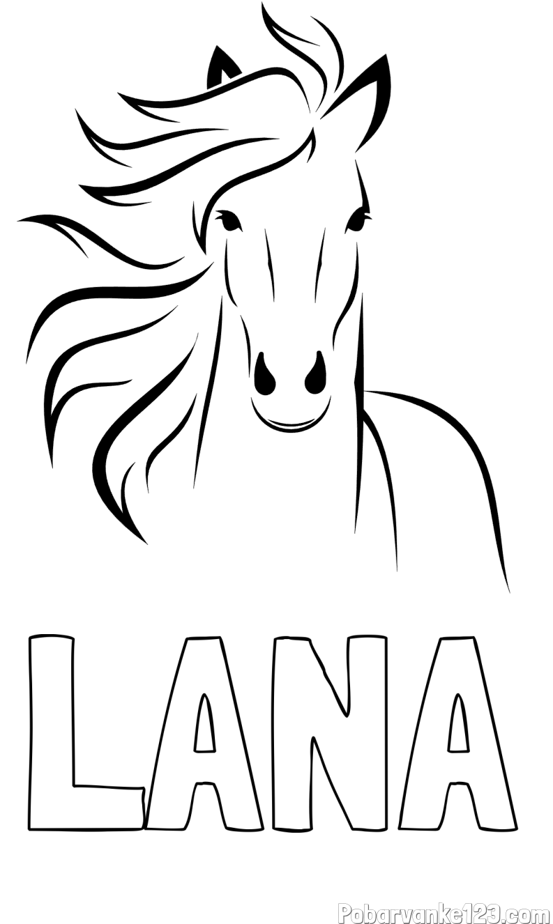 Pobarvanka imena LANA in lepa pobarvanka konja