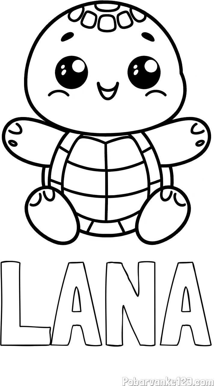Pobarvanka imena LANA in otroška pobarvanka ljubke in nasmejane želvice