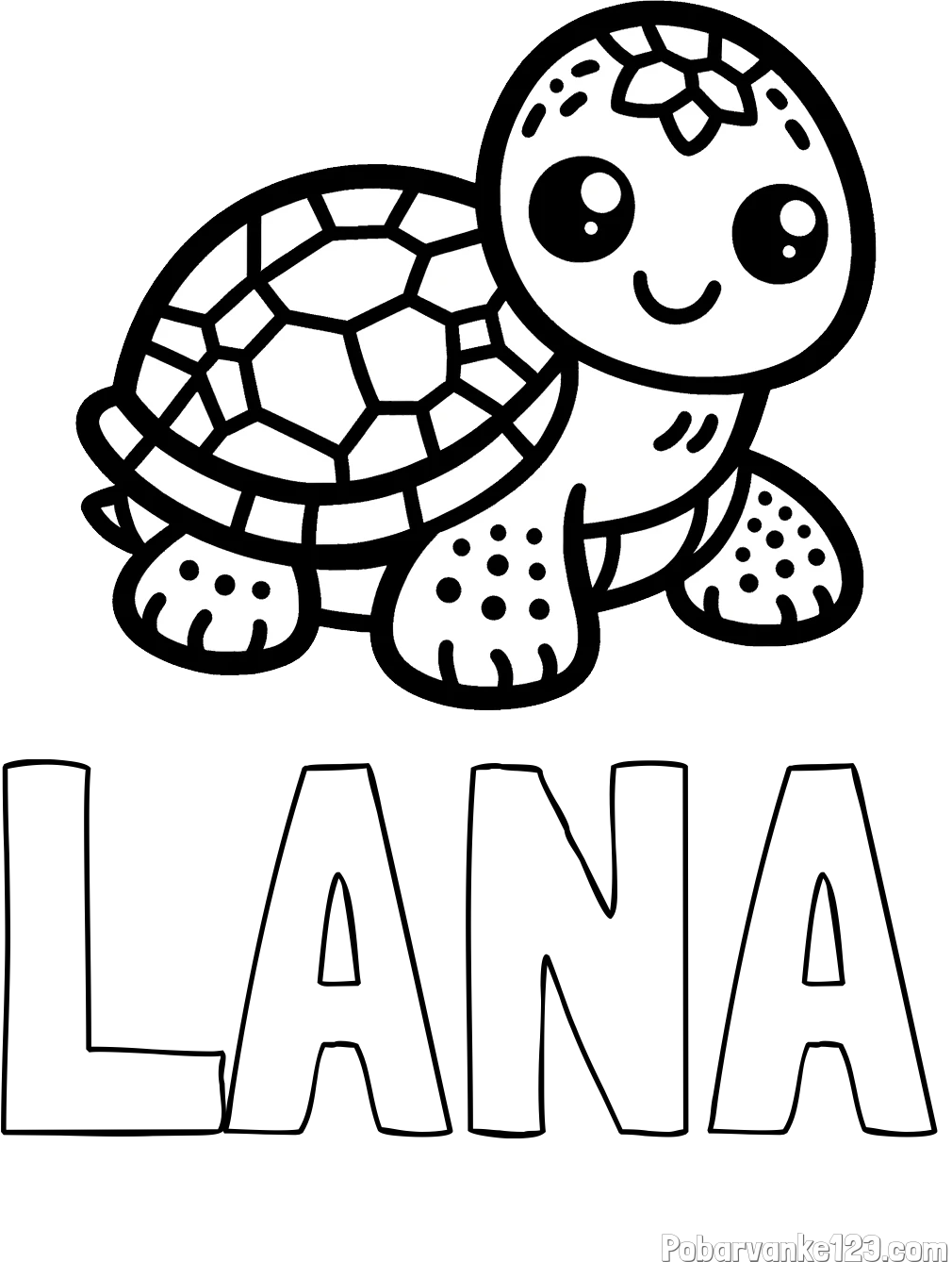 Pobarvanka imena LANA in otroška pobarvanka želve
