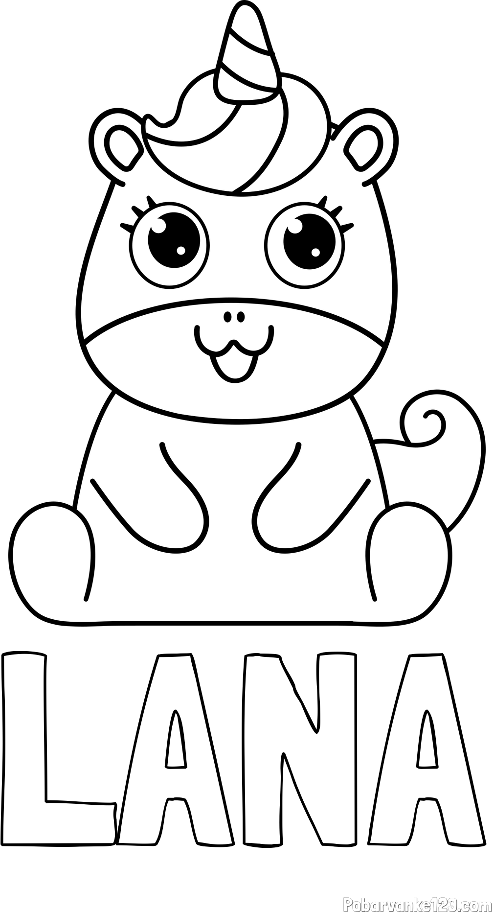 Pobarvanka imena LANA in pobarvanka čudovitega samoroga Unicorn