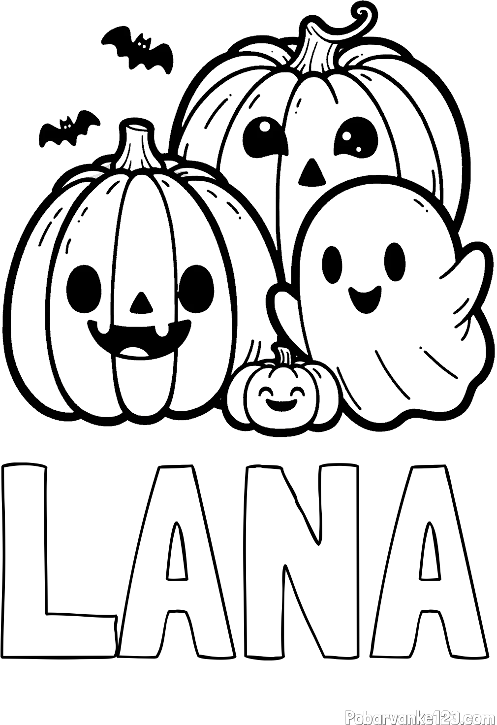 Pobarvanka imena LANA in pobarvanka duhca in buč za noč čarovnic