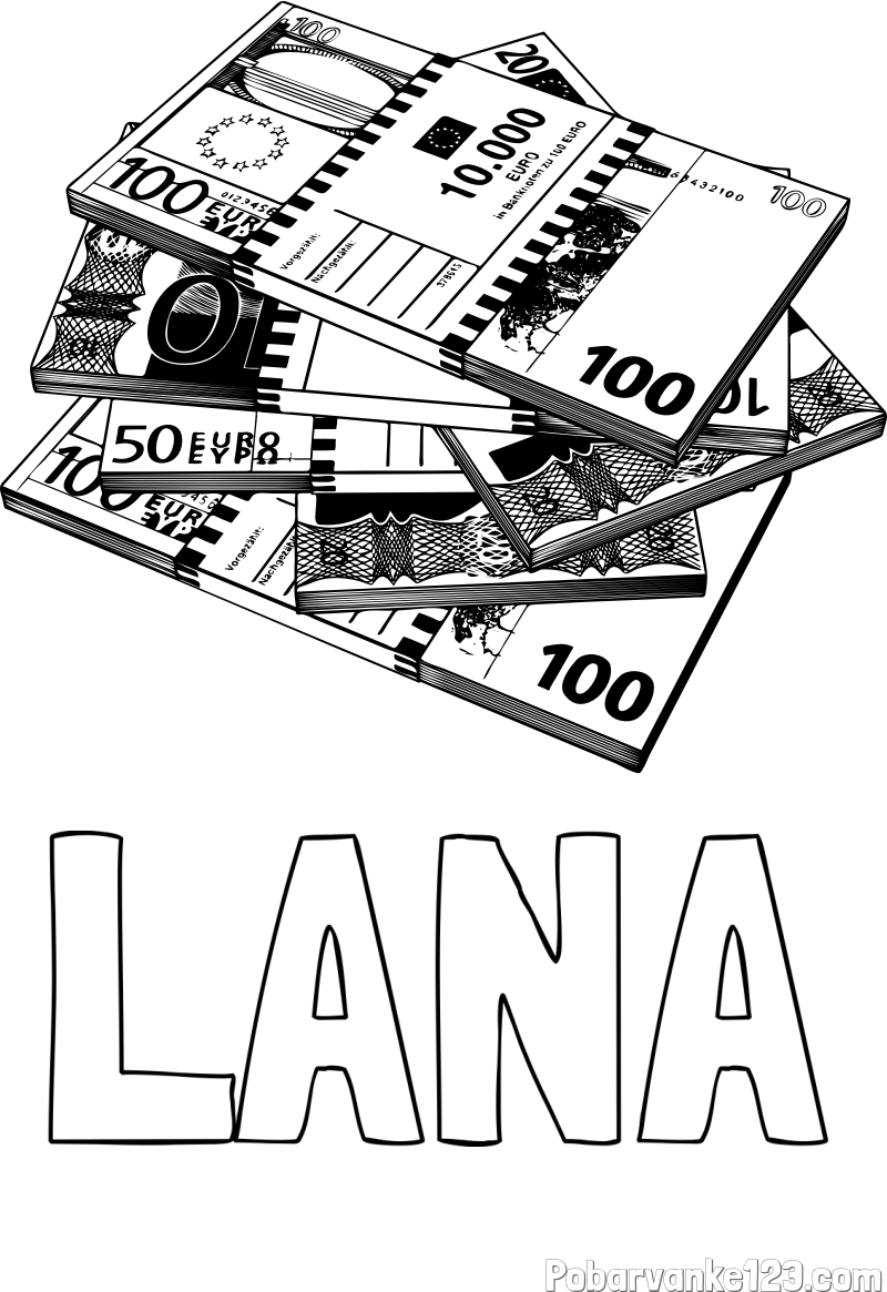 Pobarvanka imena LANA in pobarvanka evrskih bankovcev