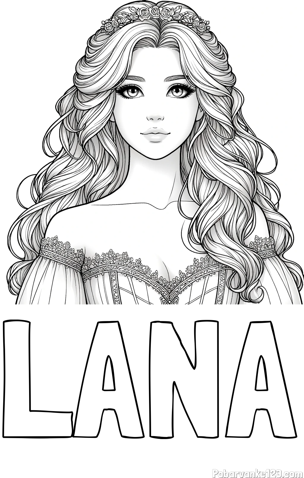Pobarvanka imena LANA in pobarvanka lepe princese
