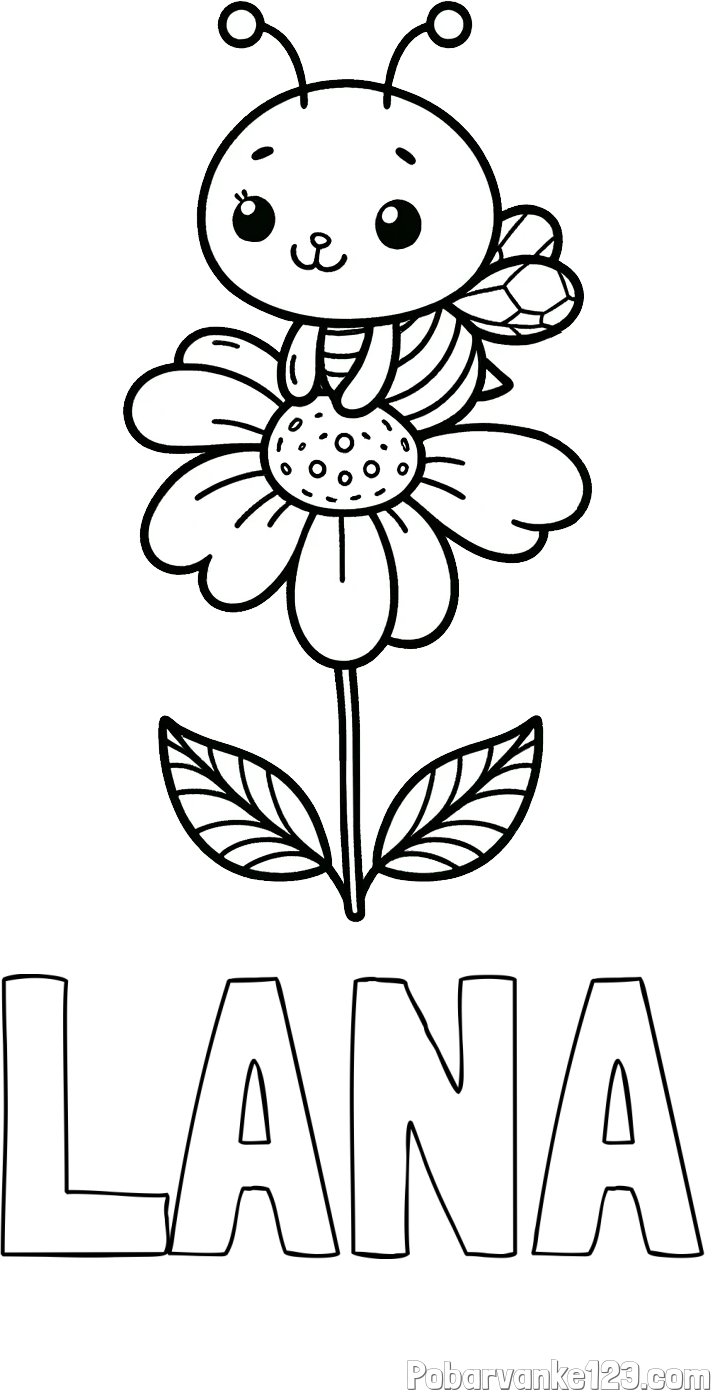 Pobarvanka imena LANA in pobarvanka ljubke čebelice na roži