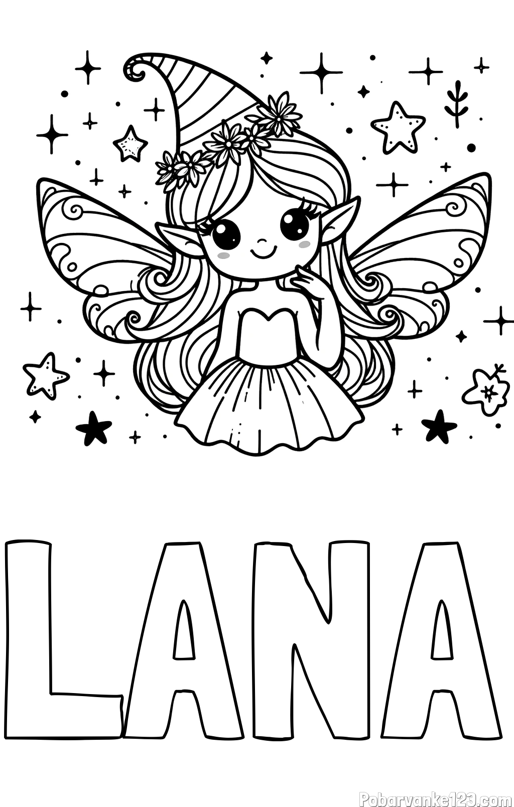 Pobarvanka imena LANA in pobarvanka ljubke in nasmejane vile