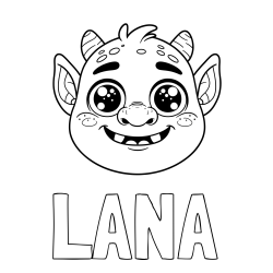 Online izdelana pobarvanka - Pobarvanka imena LANA in pobarvanka ljubke škratove glave