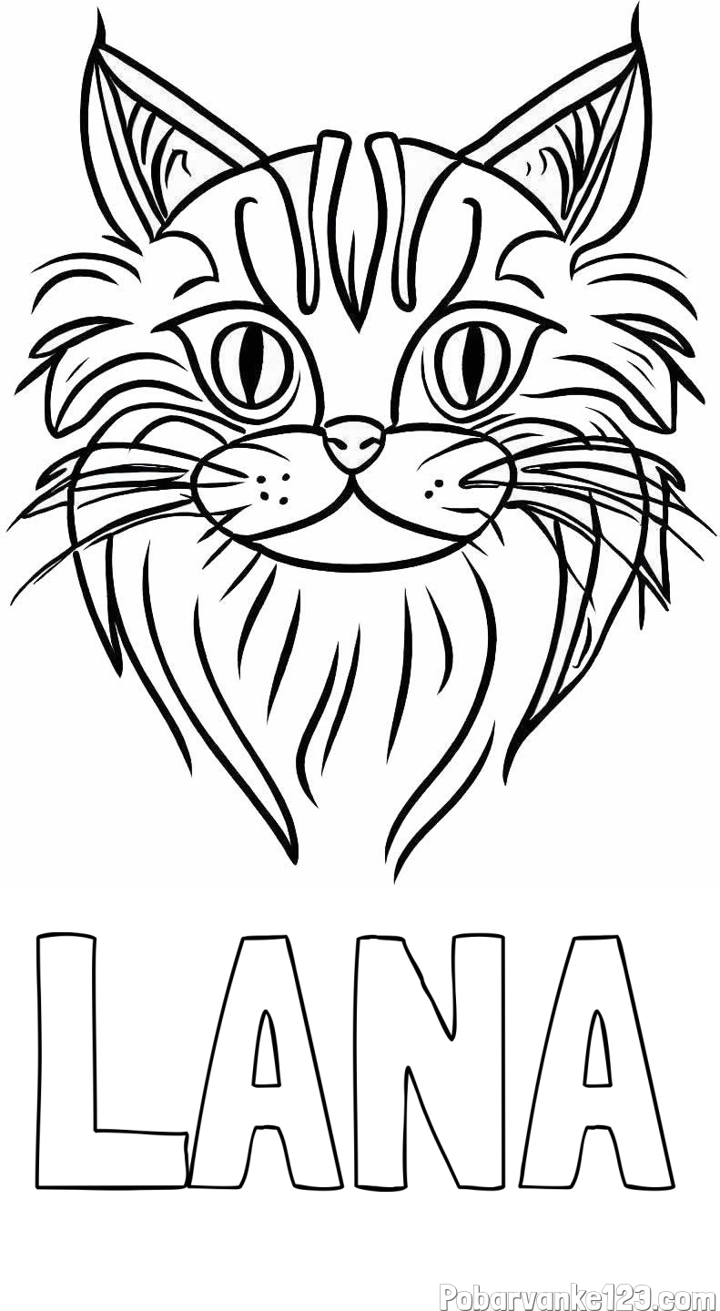 Pobarvanka imena LANA in pobarvanka mačje glave