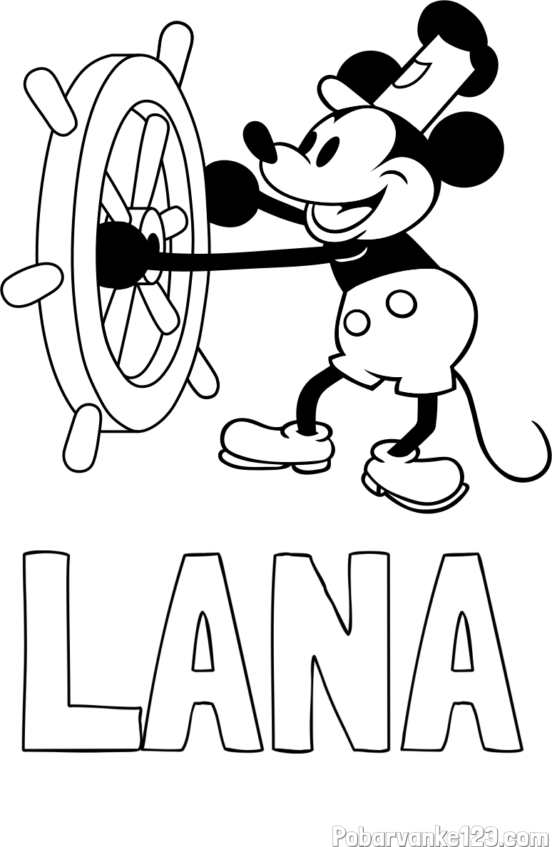 Pobarvanka imena LANA in pobarvanka Miki Miške (Mickey Mouse)