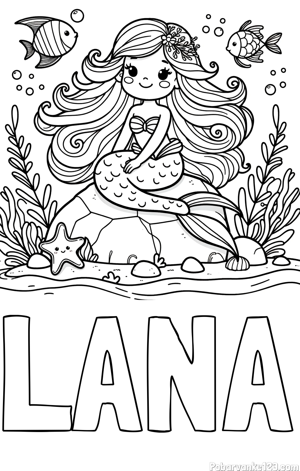 Pobarvanka imena LANA in pobarvanka prikupne male morske deklice