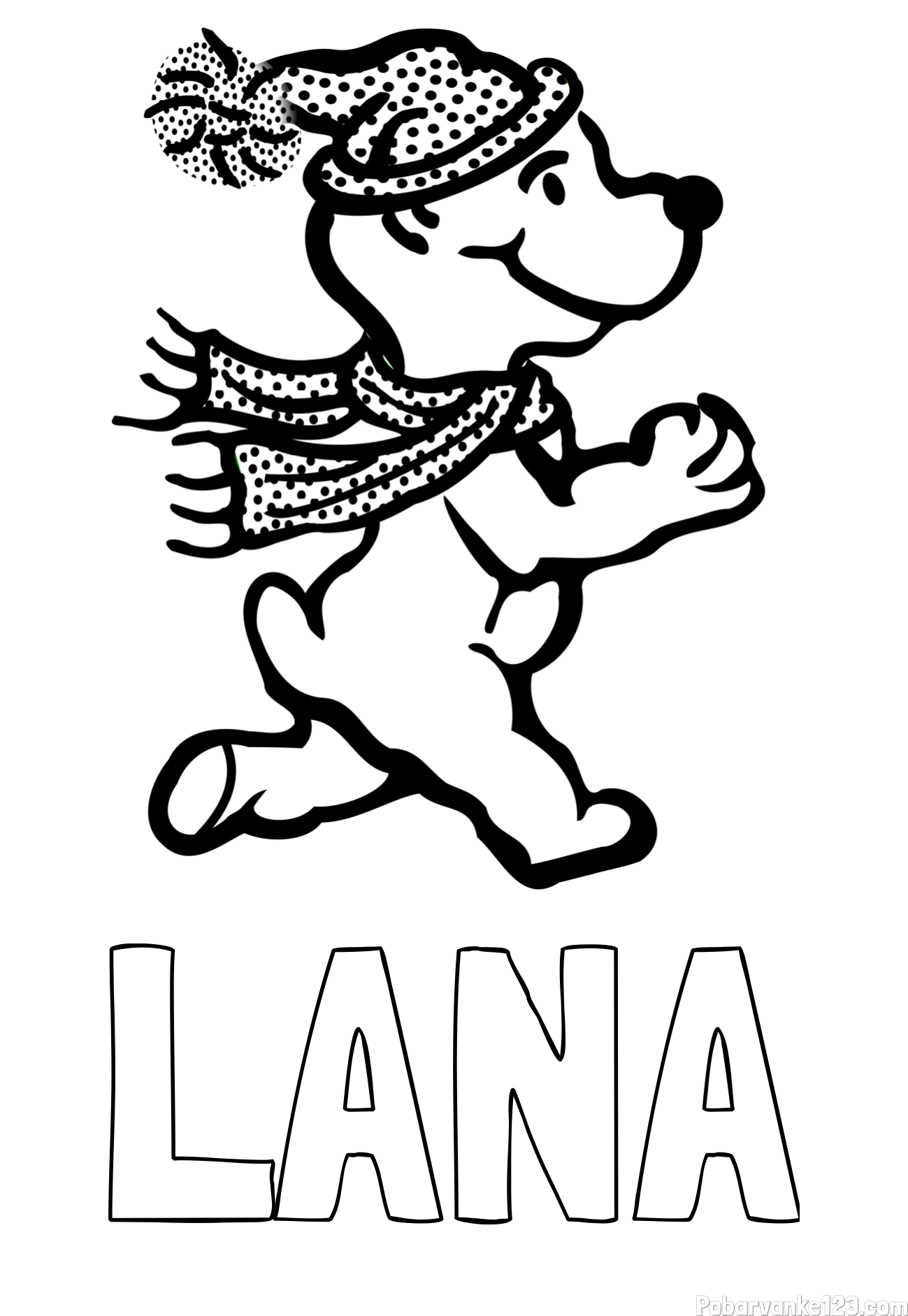 Pobarvanka imena LANA in pobarvanka prikupnega medvedka