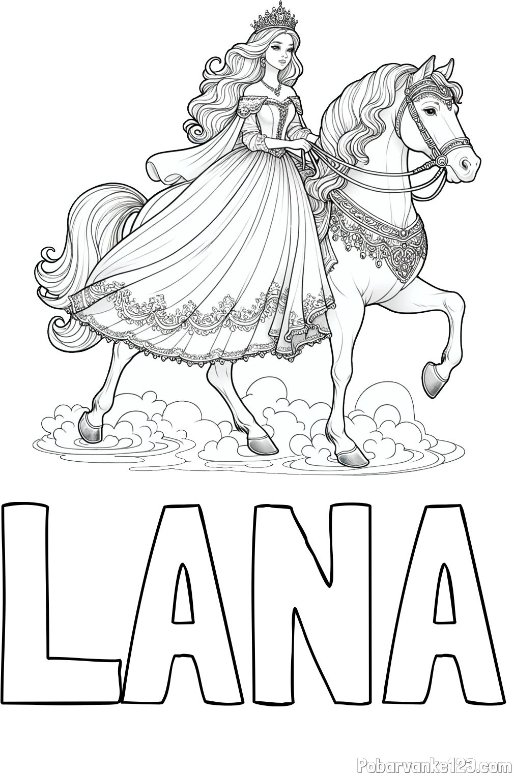Pobarvanka imena LANA in pobarvanka princese na konju