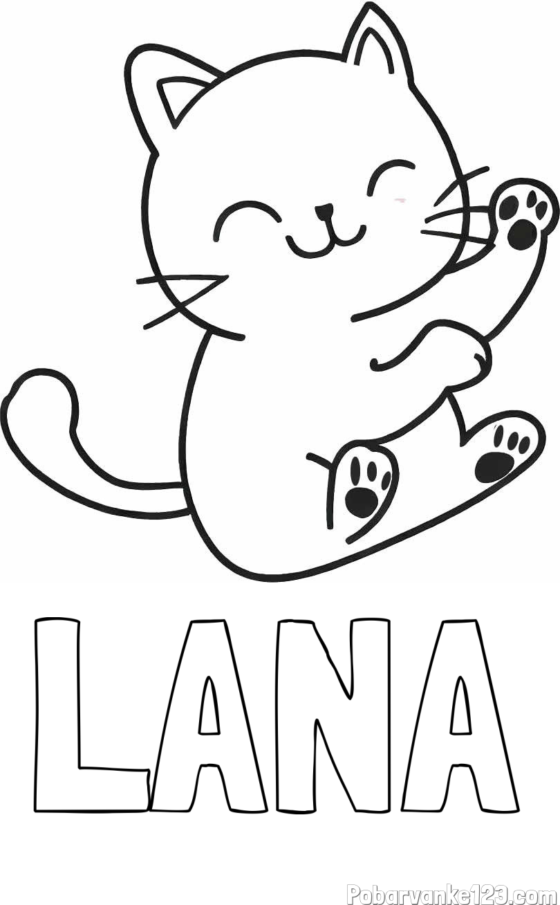 Pobarvanka imena LANA in pobarvanka razigranega mucka