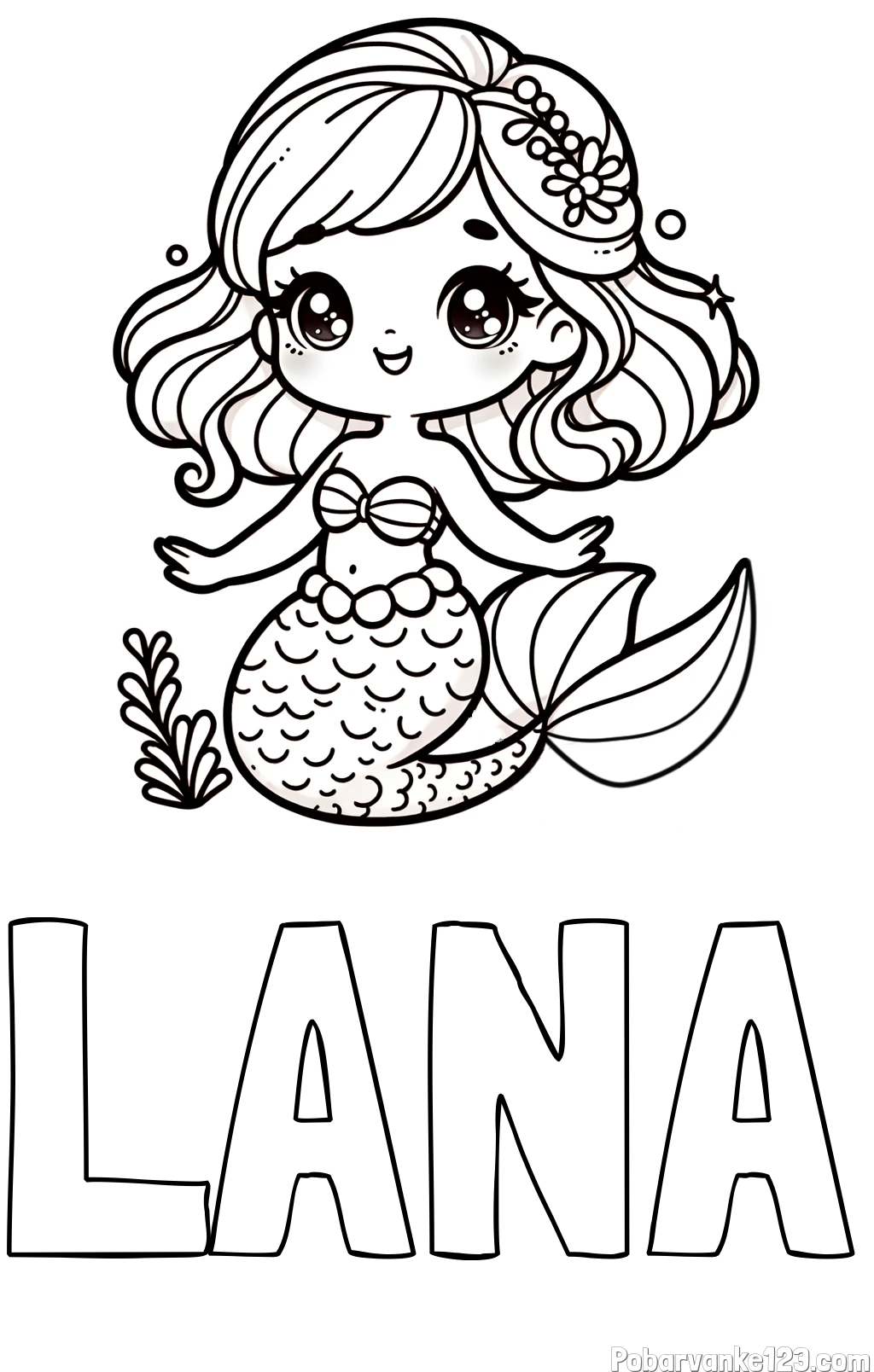 Pobarvanka imena LANA in pobarvanka simpatične morske deklice