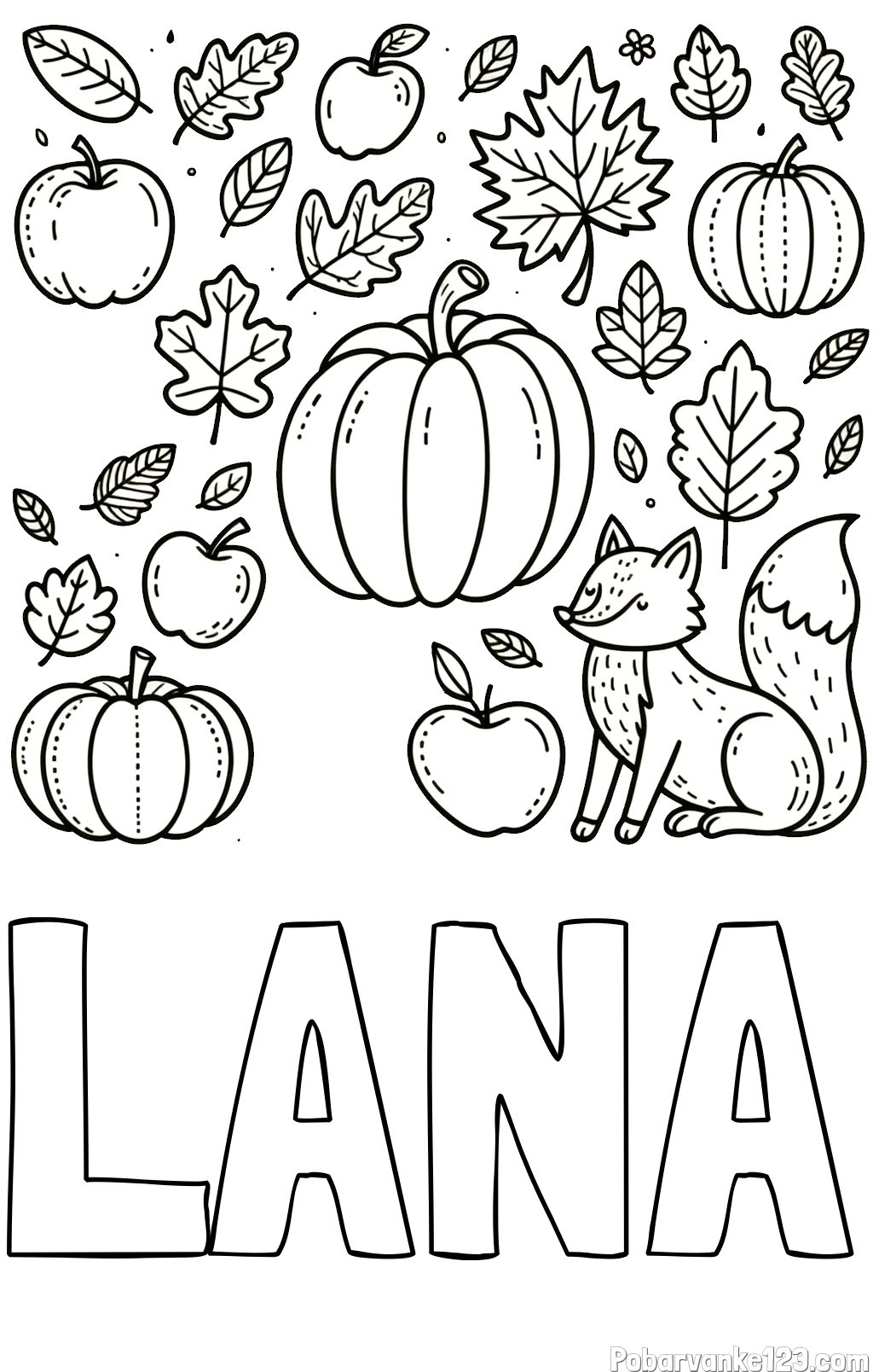 Pobarvanka imena LANA in pobarvanka z motivom jeseni
