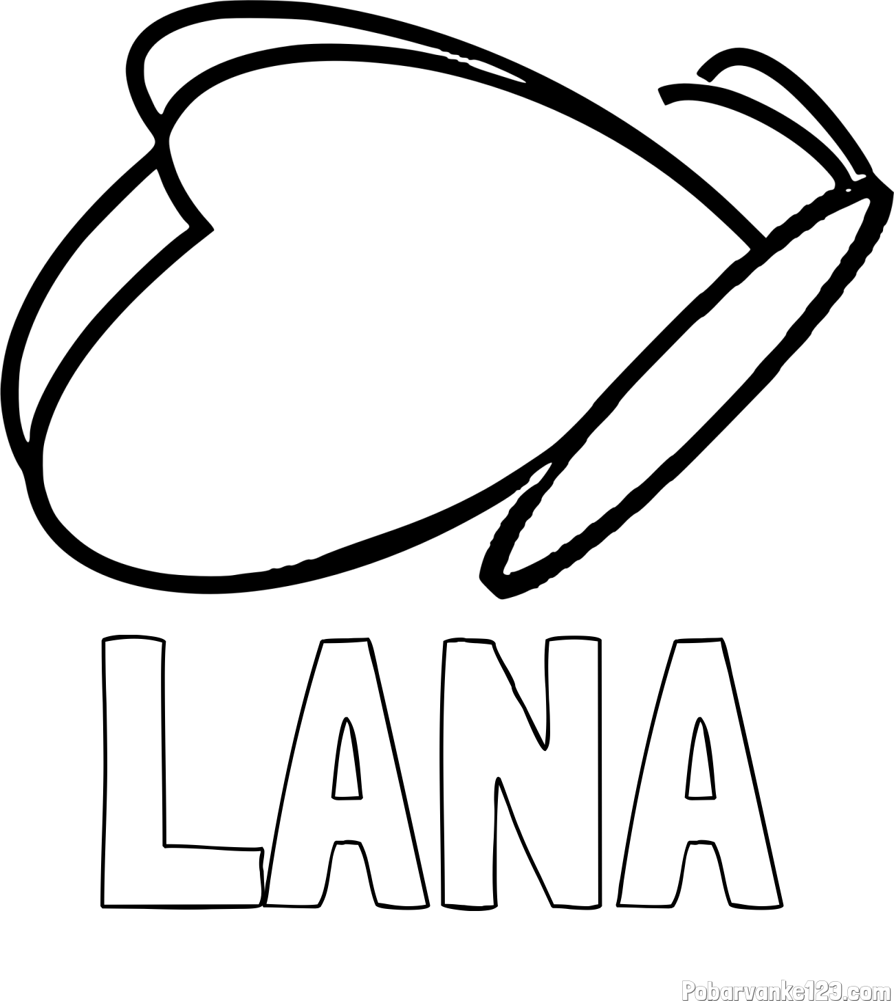 Pobarvanka imena LANA in preprosta pobarvanka metulja v letu