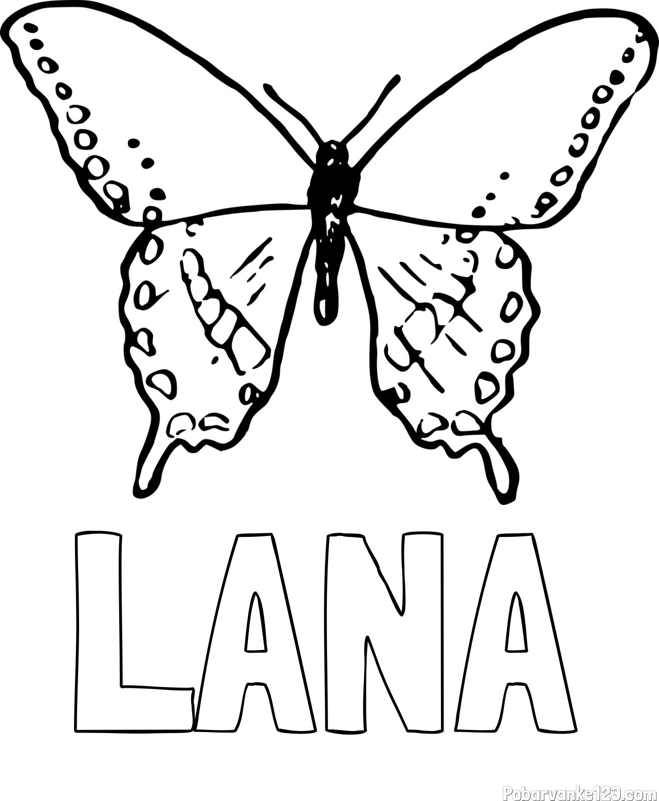 Pobarvanka imena LANA in starejša in preprosta pobarvanka metulja