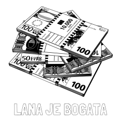 Online izdelana pobarvanka - Pobarvanka imena LANA JE BOGATA in pobarvanka evrskih bankovcev