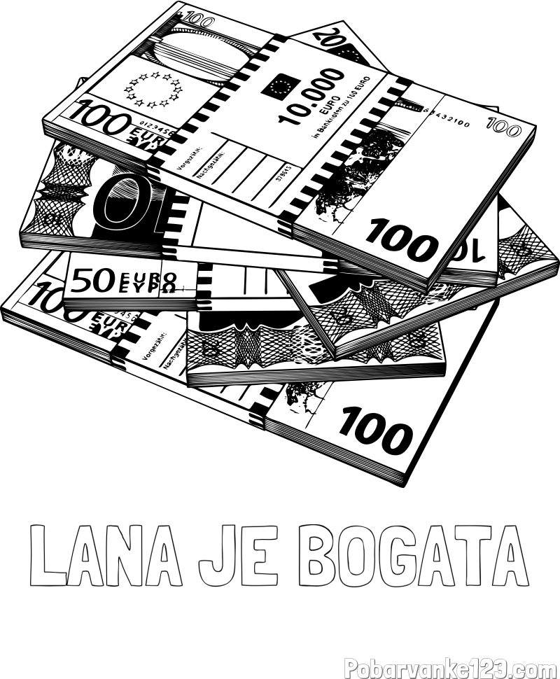 Pobarvanka imena LANA JE BOGATA in pobarvanka evrskih bankovcev