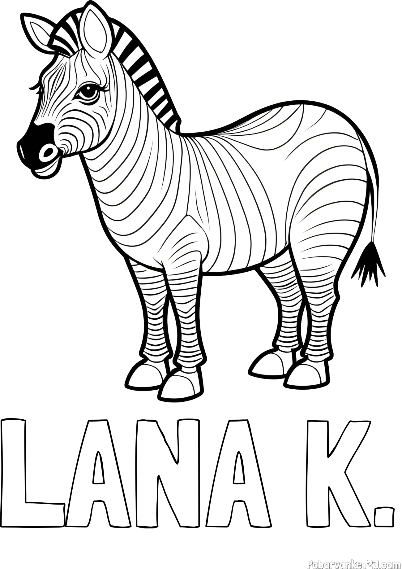 Pobarvanka imena LANA K. in pobarvanka ljubke zebre