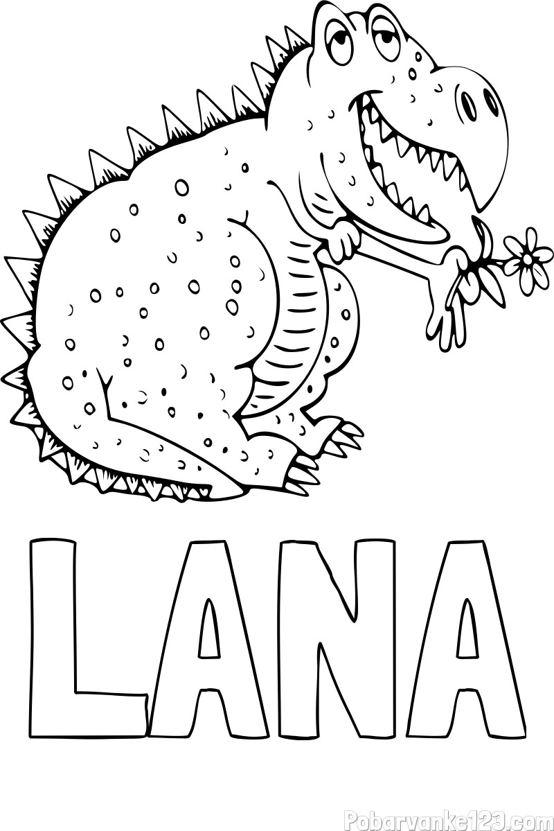 Pobarvanka imena LANA ter dinozavra