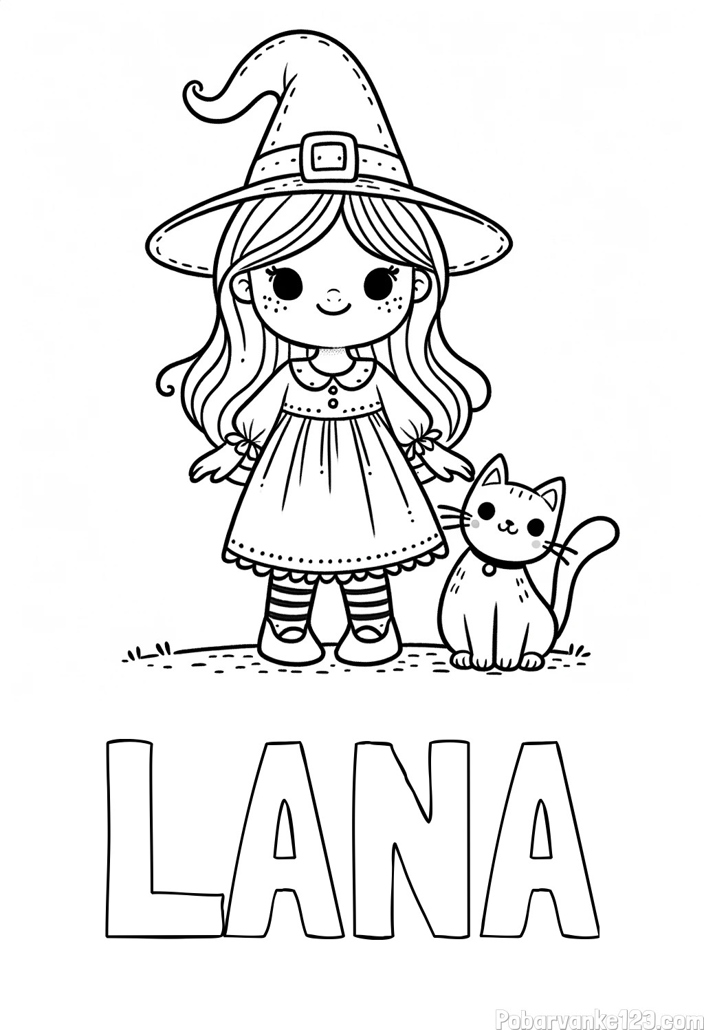 Pobarvanka imena LANA ter ljubke čarovnice