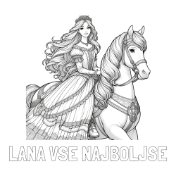 Online izdelana pobarvanka - Pobarvanka imena LANA VSE NAJBOLJŠE in pobarvanka nasmejana princese na konju