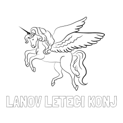 Pobarvanka imena LANOV LETEČI KONJ in lepa pobarvanka samoroga