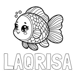 Online izdelana pobarvanka - Pobarvanka imena LAQRISA in pobarvanka ribe z bujnimi plavutmi