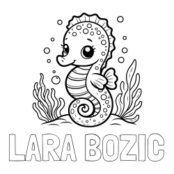 Online izdelana pobarvanka - Pobarvanka imena LARA BOŽIČ in pobarvanka morskega konjička