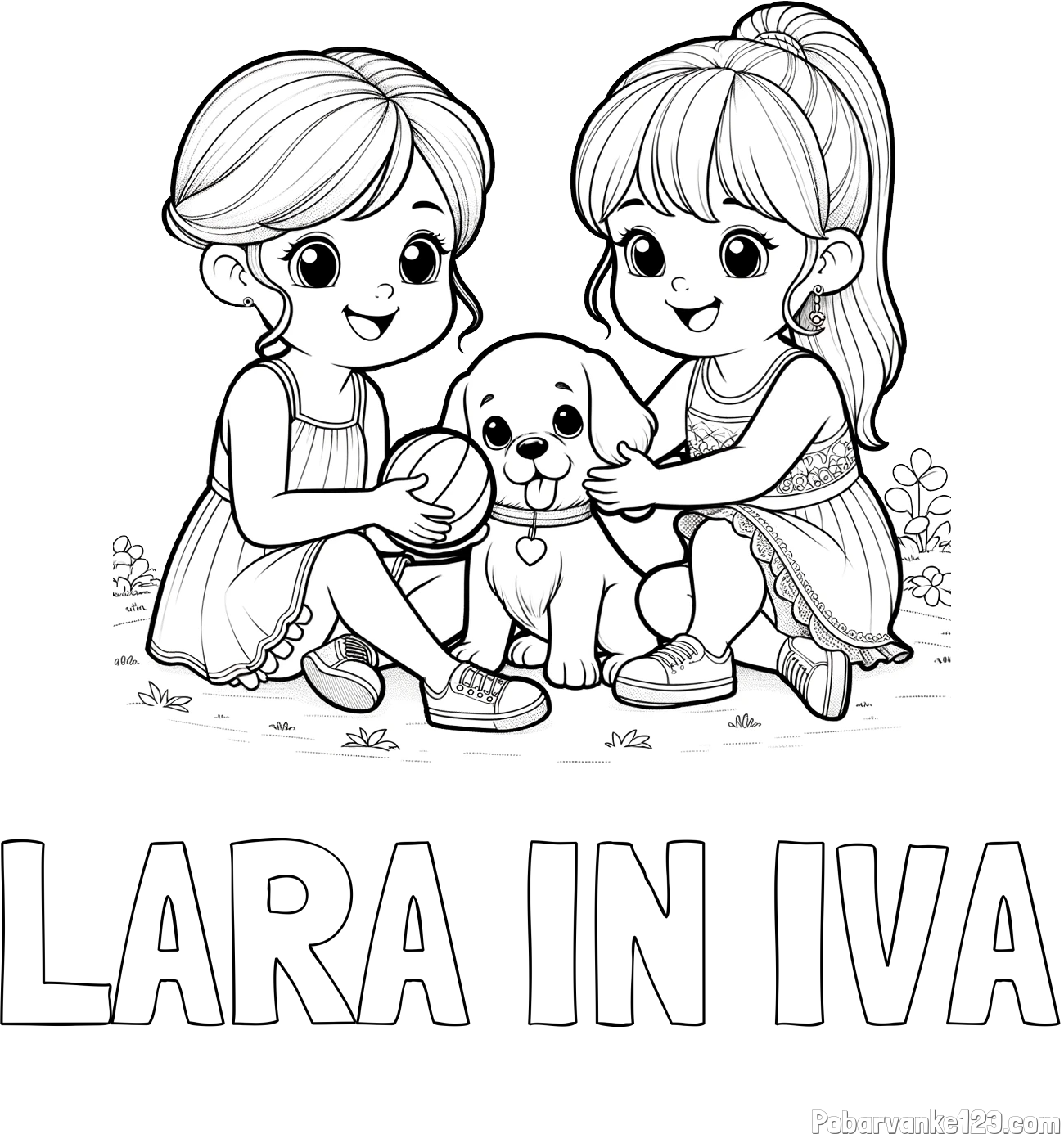 Pobarvanka imena LARA IN IVA in pobarvanka prijateljic s kužkom
