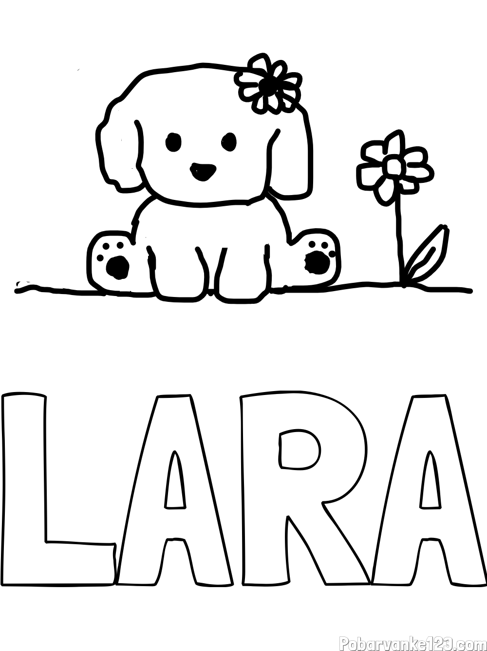 Pobarvanka imena LARA in KUŽIKA