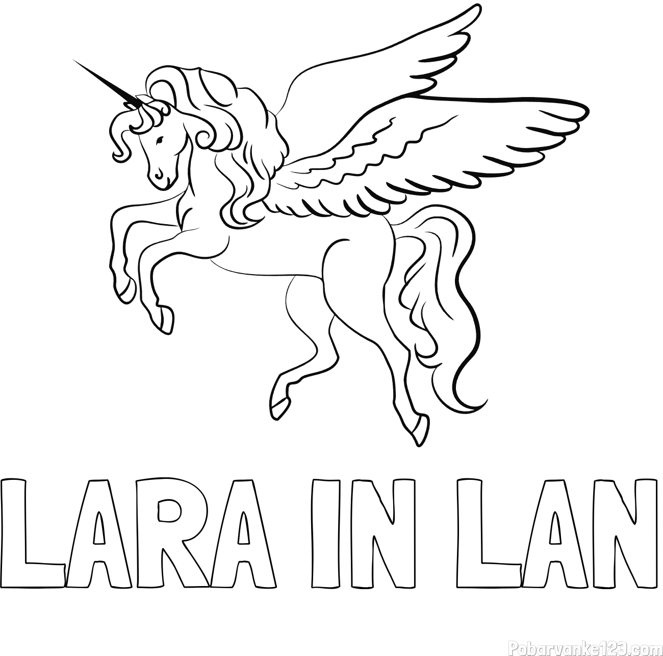 Pobarvanka imena LARA IN LAN in lepa pobarvanka samoroga